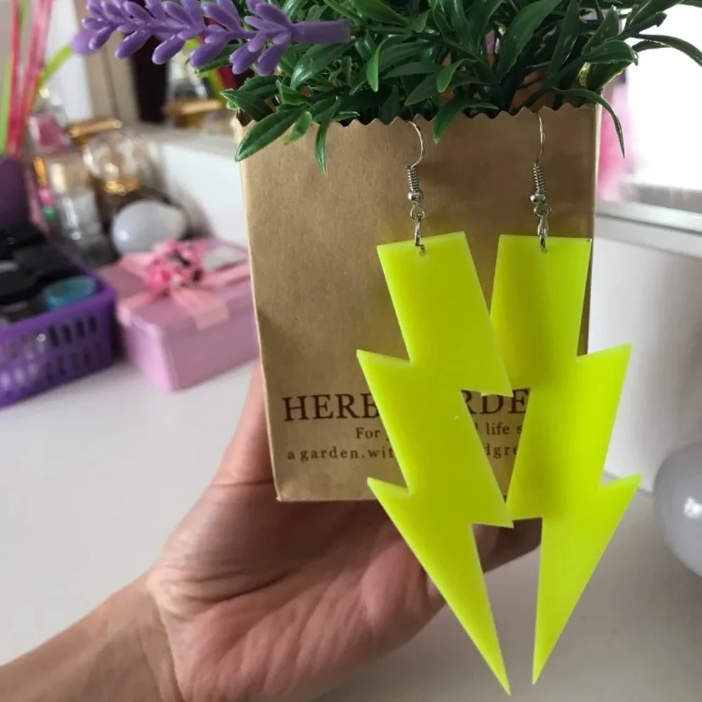Neon Oversized Lightning Bolt Statement Earrings
